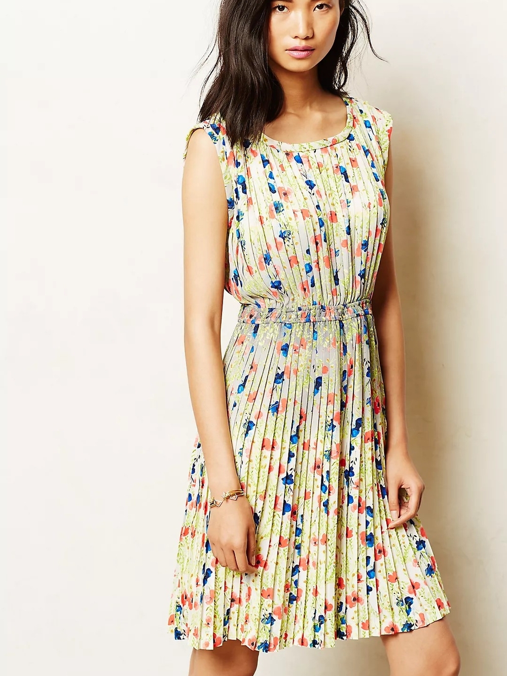 Anthropologie Yoana Baraschi Cream Floral Pleated Mini Dress